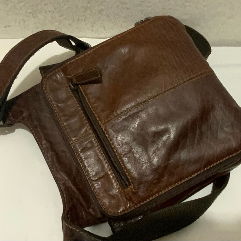 Jack Georges Voyager Leather Crossbody Brown Boho Cottage Embossed Floral - Picture 5 of 16